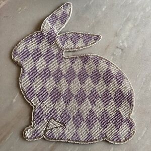 NWT Easter Bunny Shaped Lilac White Checkered Beaded 15" Placemat